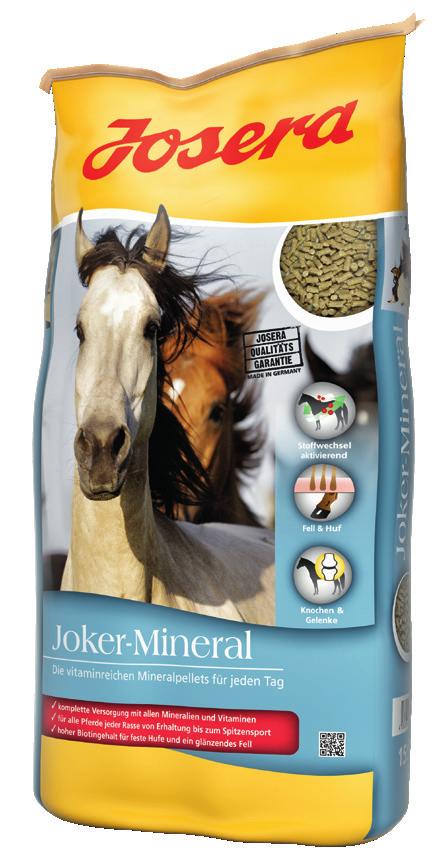 Improved formula with more biotin and selenium Joker-Mineral The daily dosis of mineral pellets, rich in vitamins Complete supply of all high quality minerals and vitamins for an intact and healthy