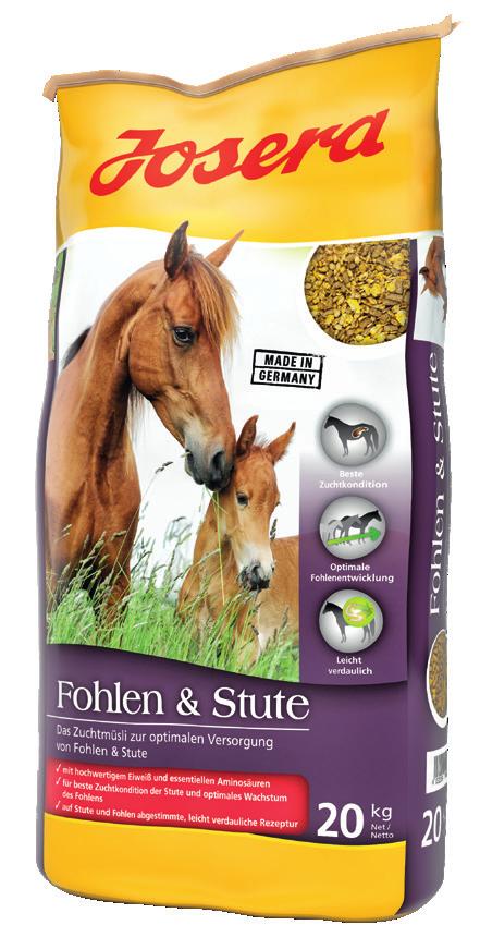 Fohlen & Stute The breeding muesli for an optimal feed for mare and foal Contains high-quality proteins and essential amino acids For perfect breeding conditions for the mare and healthy foal growth