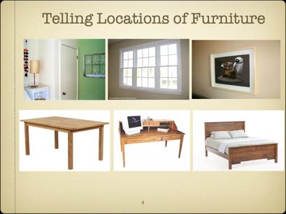 Slide #4 Procedure: Introduce depicting verbs to describe different pieces of furniture and its location in a room. LCL: B (palm out)!! LCL:B (palm down)! door!