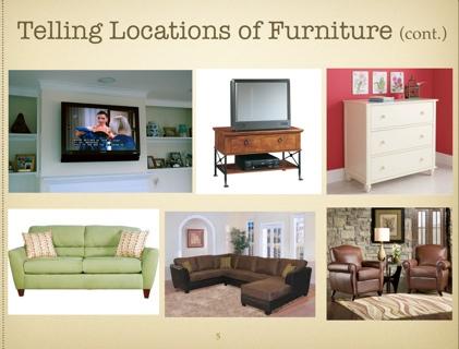 Lesson Sequence & Procedures (cont.) Slide #5 Procedure: Introduce depicting verbs to describe different pieces of furniture and its location in a room. LCL: B (palm out)!!! LCL:C (palm out)!