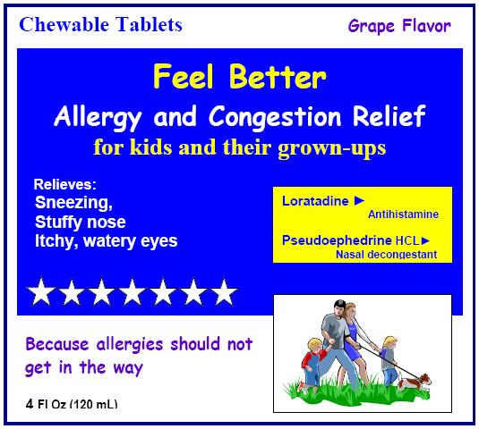 24 Hey, look at that. It is another Feel Better allergy medicine, but this one is called: Feel Better Allergy and Congestion Relief. Let s see how this medicine compares to the last one.