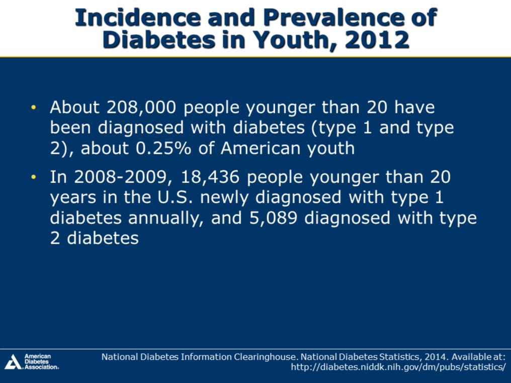 SEARCH results were used to estimate the number of cases of diabetes mellitus in the US in 2001 154,369 (95% CI: 150,489-158,248) youth had physician-diagnosed diabetes The majority of these youth
