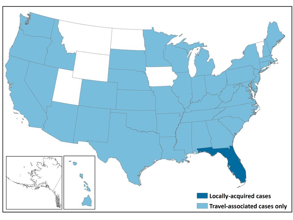 Chikungunya in the Contiguous United States* Historically, from 2006 2013: An average 28 people/year with positive tests for recent CHIKV infection (Range 5 65 per year) Current Outbreak 43