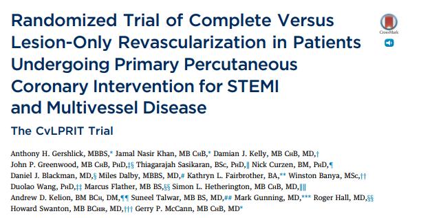 CvLPRIT Trial 25 CvLPRIT Trial design: Participants with STEMI were randomized to complete revascularization (n = 150) vs. culprit-only PCI (n = 146). Results 30 % 15 0 10.0 (p = 0.009) 21.