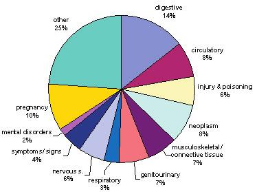 gastritis, gastric ulcers, gastro-enteritis) comprising 15% and 14% of all hospitalisations respectively.
