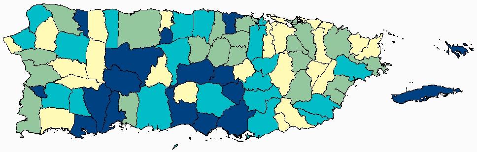 FIGURE 24: AGE-ADJUSTED (2000 PR STD. POP.) MORTALITY RATES OF STOMACH CANCER BY MUNICIPALITY IN PUERTO RICO, 2006-2010 Puerto Rico Rate: 4.