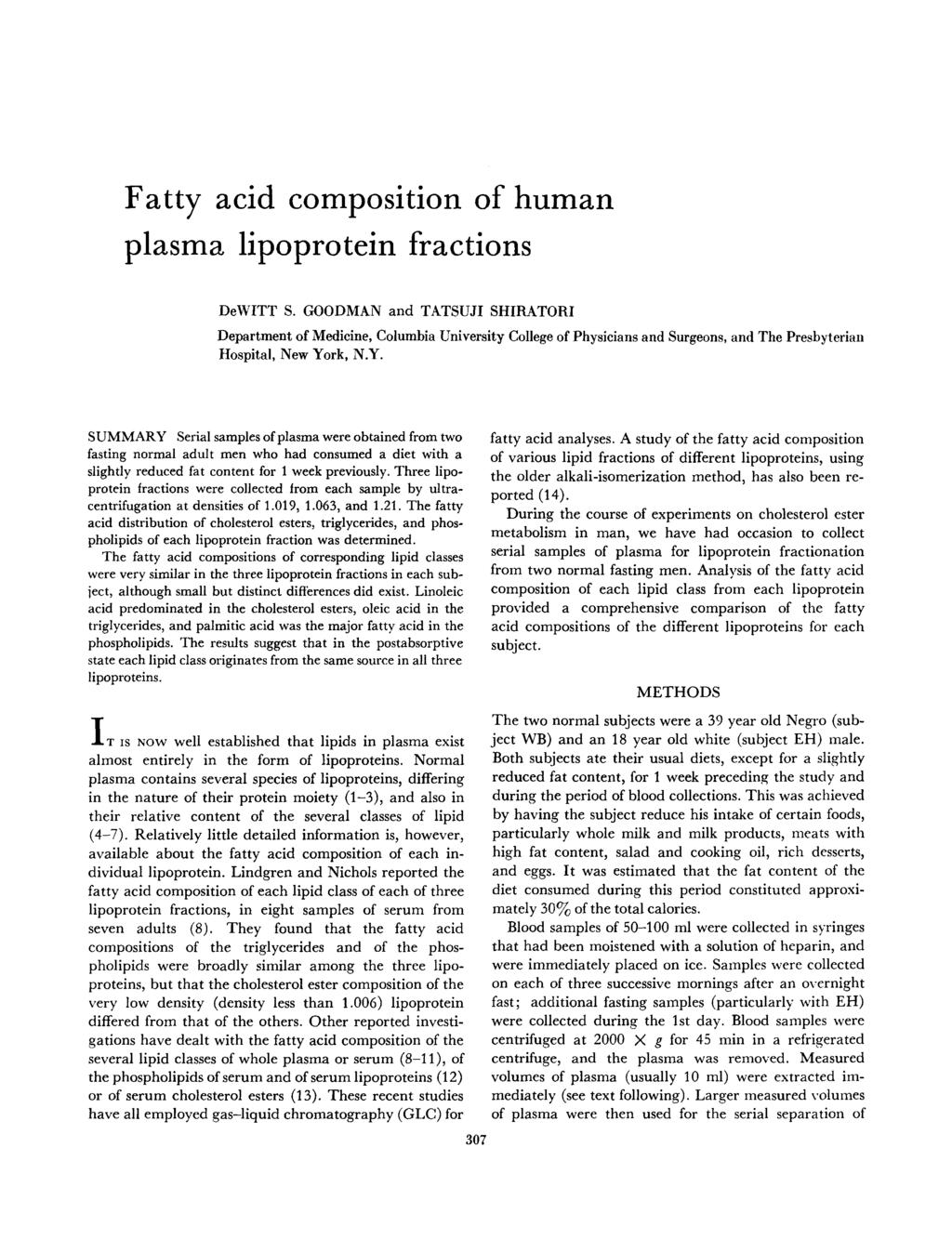 Fatty acid composition of human plasma lipoprotein fractions DeWITT S.