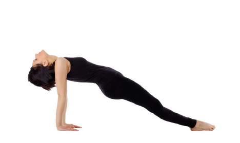 6. Reverse (Upward Facing) Plank Pose (Purvottanasana) Begin by laying flat on your back with your arms slightly bent and your hands just a couple inches above your hips.