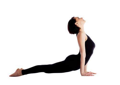 7. Upward Facing Dog (Urdhvamukhasvanasana) Lay face down with your arms by the sides of your body and tops of the feet pressing into the floor.