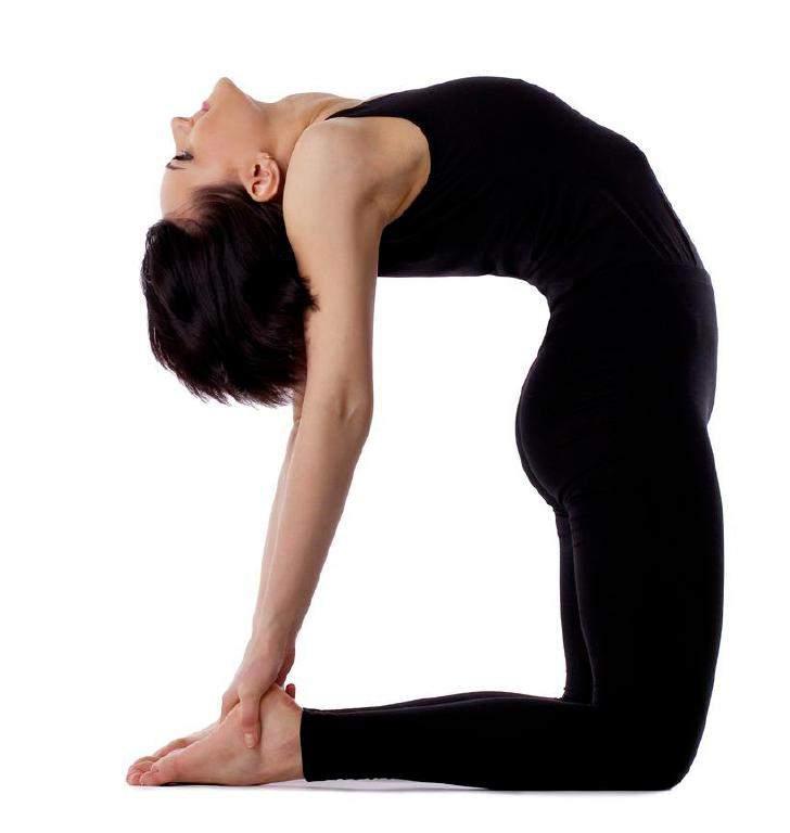 2. Camel Pose (Ustrasana) This position looks worse than it really is, we promise! Begin by kneeling with your knees shoulder width apart and your feet flat on the floor.
