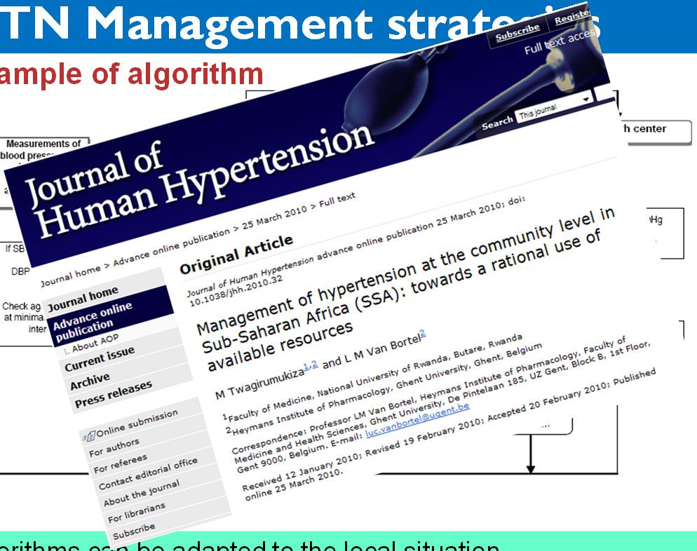 HTN Management strategies Example of algorithm Algorithms can be adapted to the local situation Monotherapy vs.