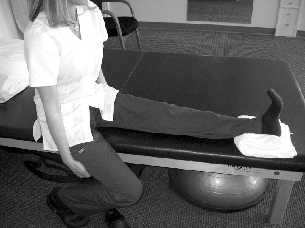 Range of Motion (ROM) Exercises: Passive Knee Extension Stretch Sit in bed or on the edge of a sofa. Two kitchen chairs of the same height facing on another will also work for this exercise.