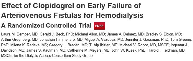 gg1 Enrollment was stopped after 877 participants were randomized based on a stopping rule for intervention efficacy. Fistula thrombosis occurred in 53 (12.