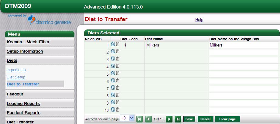 Diets to Transfer Diet to transfer allows you to select the order of the diets, to which diet you are going to feed first.