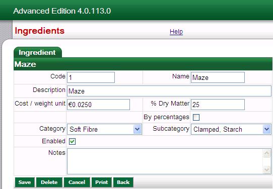 Feed Category & Subcategory Definitions When adding a new ingredient you will need to select a Category along with a Subcategory.
