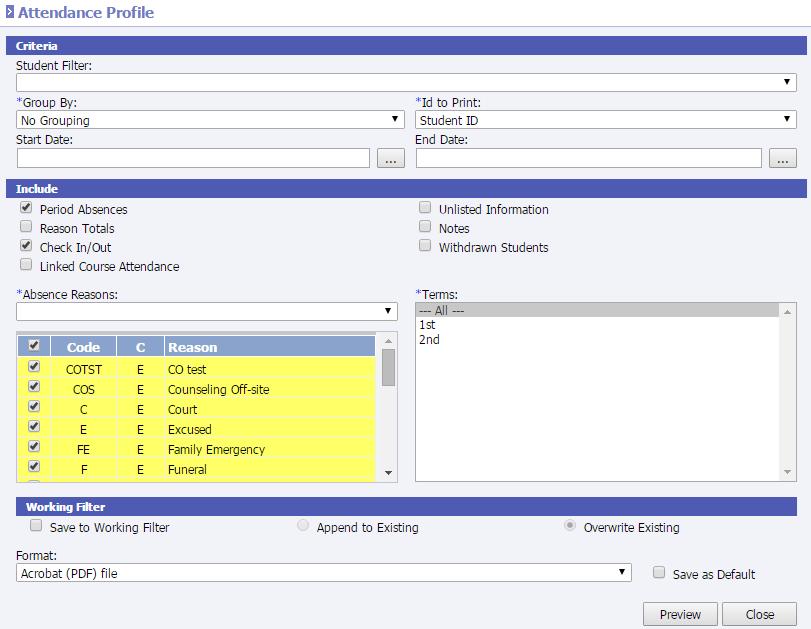 Student Filter: T generate the reprt fr a select grup f students, select the filter frm the available list.