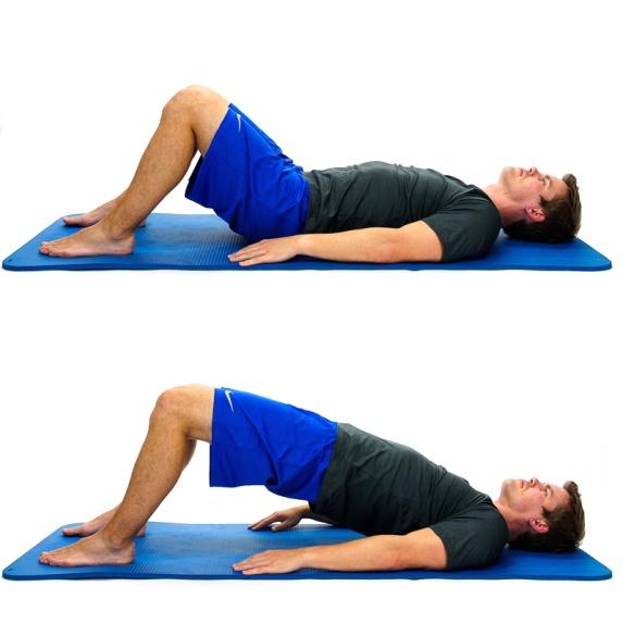 BRIDGING While lying on your back, tighten your lower abdominals, squeeze your buttocks and then raise your buttocks off the floor/bed as creating a "Bridge" with