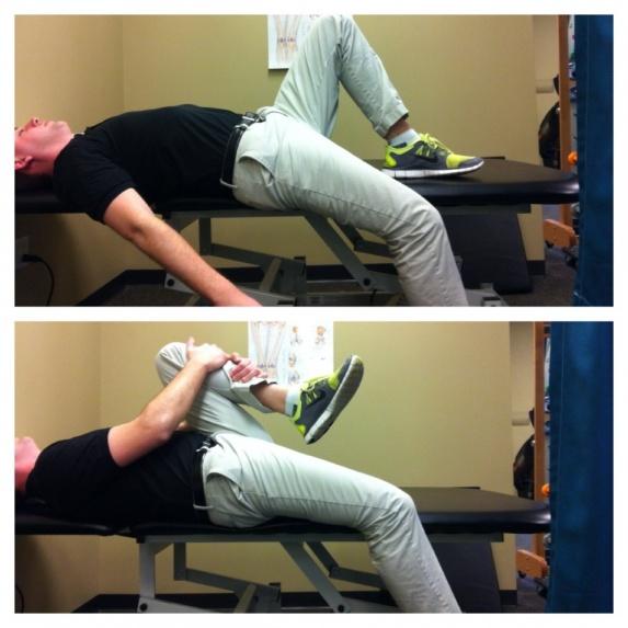 Roll the shoulders back and down and gently engage your abdominals to support the low back.