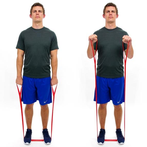 CLX - BICEPS CURL - BRACHIALIS In a standing position, step on the CLX one loop width apart.