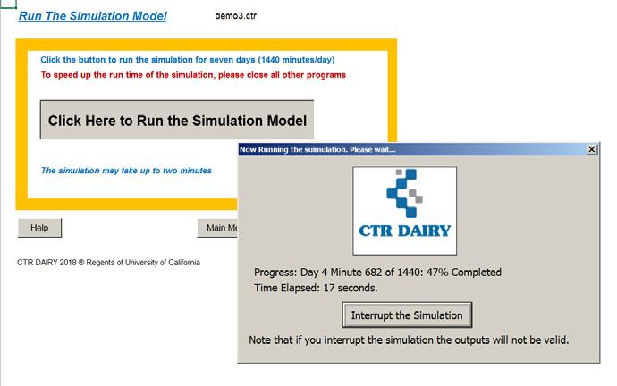 RUN Click the large gray button to run the simulation model.