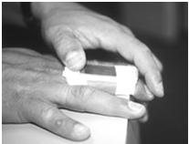 Pass splint over DIP on to the PIP Secure splint with tape PIP Flexion