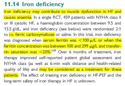 when TSAT <20% Treatment with ferric carboxmaltose may be considered to improve symptoms, exercise