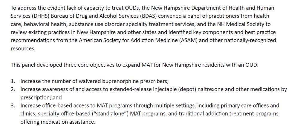 Guideline for MAT in NH by NH Dept of Health &