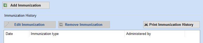 Adding an entry from the Immunization Screen Select the Add Immunization button Select the