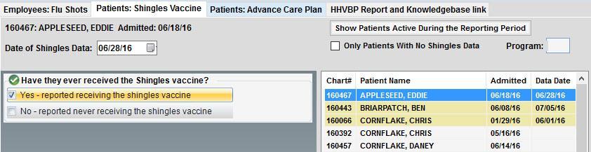 Adding an entry from the Immunization Screen Once the information is saved on the Immunization screen, it will copy forward to Patient Histories > HHVBP >