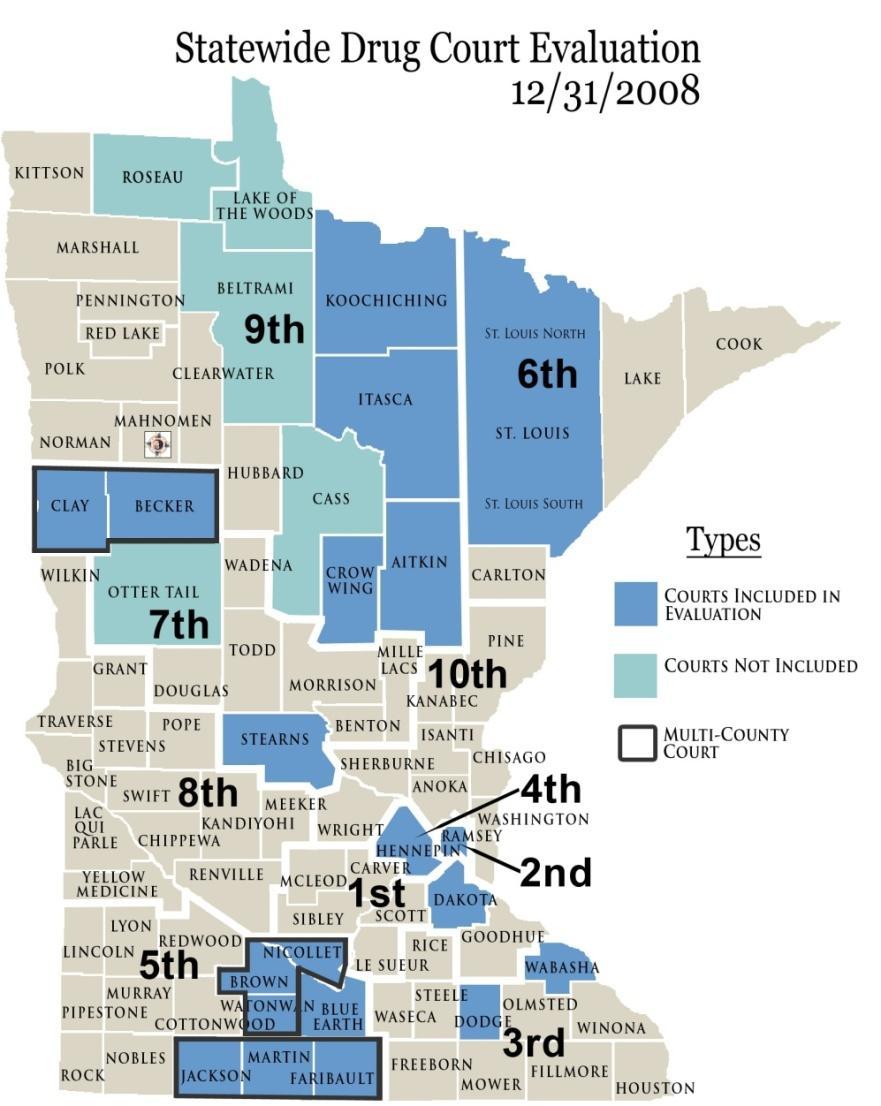 MNADCE: Background Adult Non-DWI Participants From Drug & Hybrid courts 80% of all drug court participants in MN in 2008 Statewide