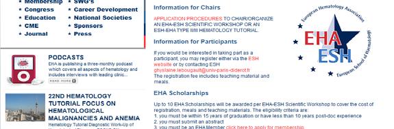 2 - European School of Haematology (ESH) Training courses, conferences Website : www.esh.