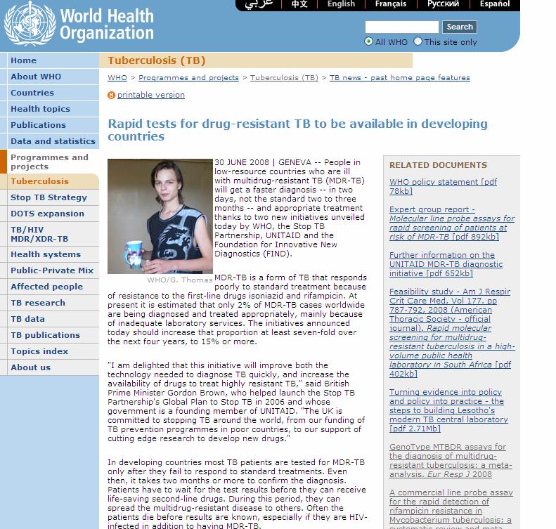 New WHO policy on line probe assays (2008) New initiatives by WHO, Stop TB