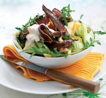 Welsh Beef Waldorf Salad with Orange and Ginger Dressing Cooking Time: Approximately 10 minutes Serves 2 Nutritional analysis per portion * Energy Fat Saturates Iron 1361kJ/ 324kcal 13.5g 2.9g 3.