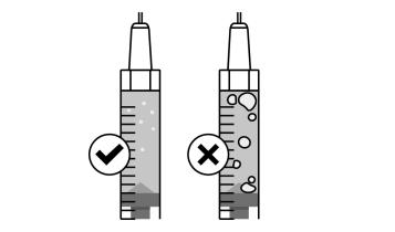 13 Hold the syringe with the needle pointing up. Remove the larger air bubbles by gently tapping the syringe barrel with your fingers until the air bubbles rise to the top of the syringe.
