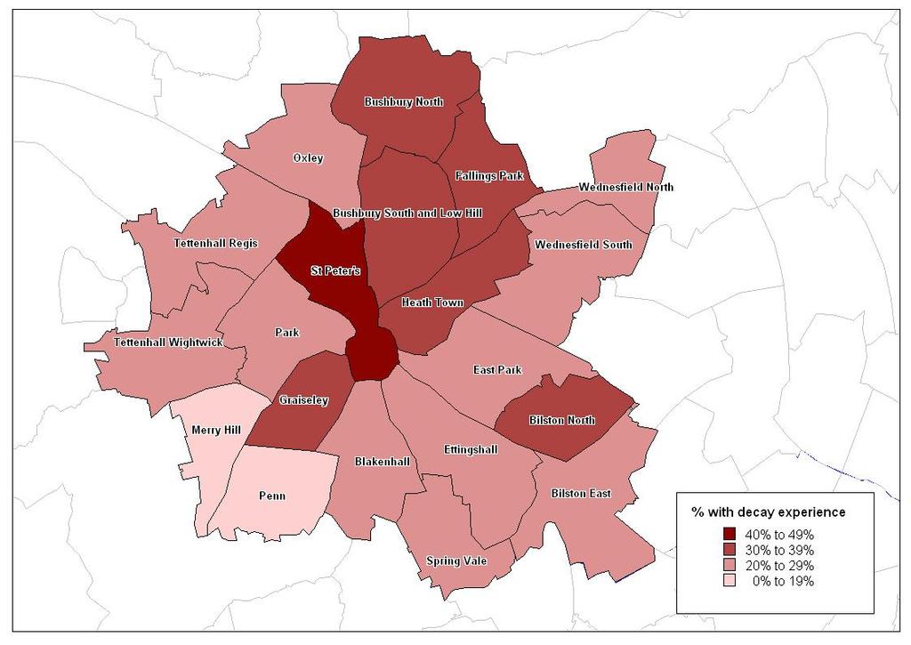 % d 3 mft > 0 local authority Figure 2. Prevalence of caries by Index of Multiple Deprivation 2010 quintiles for local authority (including 95% confidence limits shown as black bars).