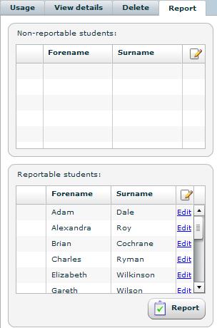 To generate a report, go to the Register page and select the respondents to be included using the checkboxes in the first column of the list, then click on the Report button within the Report tab.