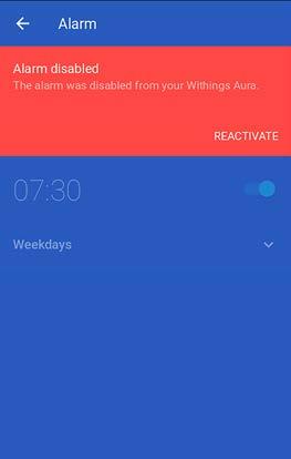 Enabling the Alarm from the Withings Health Mate If your alarm is set but not enabled, you can enable it by tapping the widget and tapping the slider of your alarm.