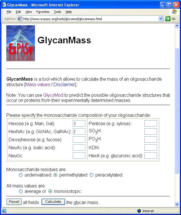 Figure 15: The GlycanMass web tool. 4.4. GlycoMod GlycoMod (Cooper 18), available at http://www.expasy.