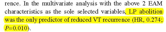 Prognostic Value of EAM Characteristics VT recurrence Cardiac death Increased