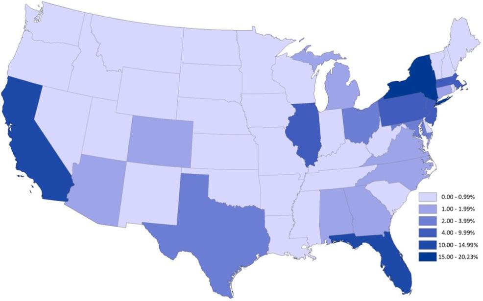 Source: Brandeis University: Steinhardt Social Research Institute, American Jewish Population Estimates: 2012 Figure 2.2. Geographic Distribution of Jewish Adults It is estimated that there is between a 40.