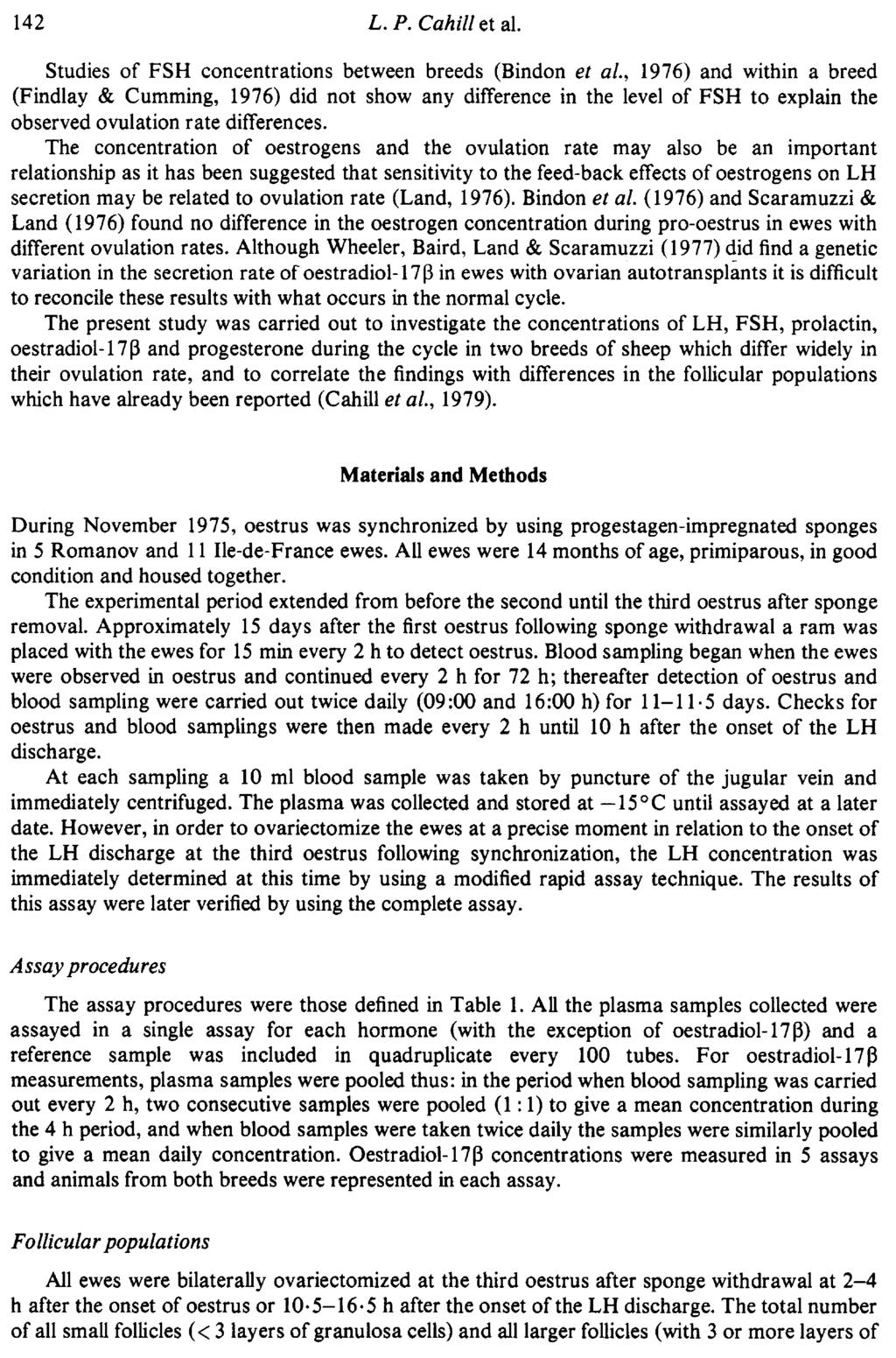 Studies of FSH concentrations between breeds (Bindon et al, 1976) and within a breed (Findlay & Cumming, 1976) did not show any difference in the level of FSH to explain the observed ovulation rate
