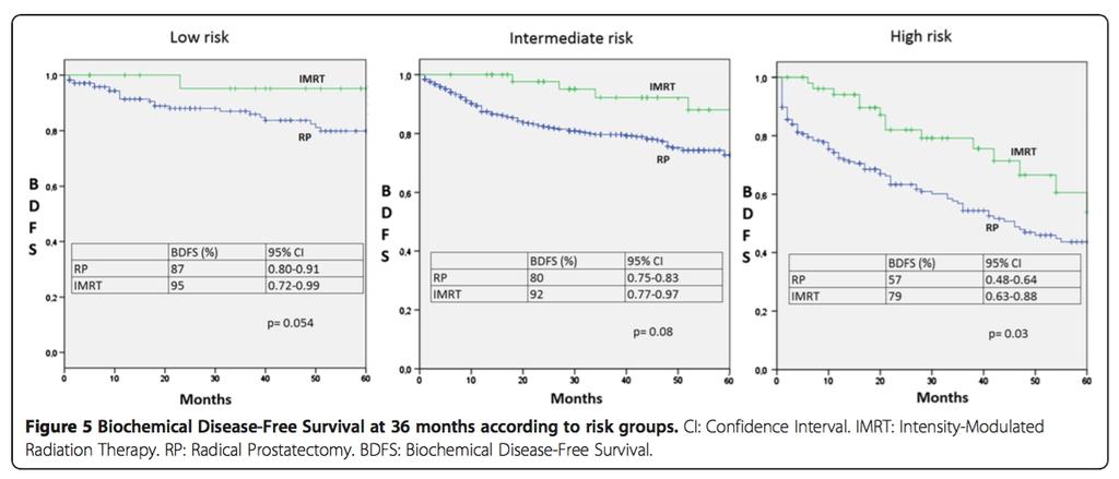 Biochemical Disease free survival at 3 years according to risk grups