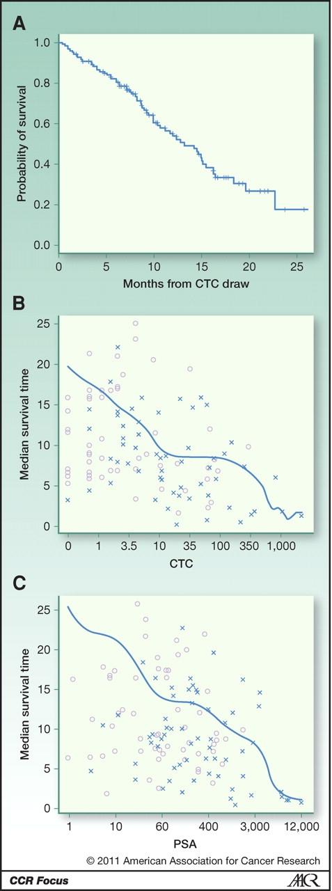 Prostate cancer patients survival curves correlate to CTCs number
