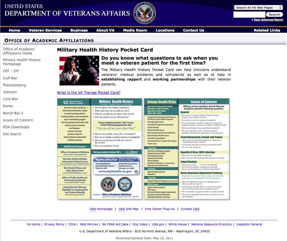VA Pocket Card Homepage