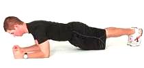 Front Plank 15 to 30 sec hold Start in a push up position or with your forearms on the floor. Flex your feet so that your toes are on the ground.