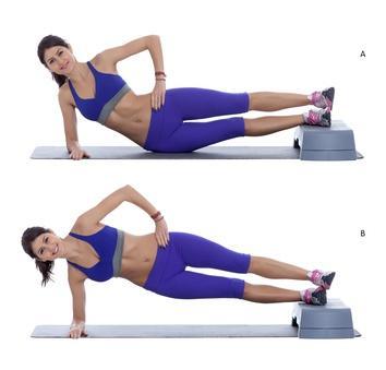 Oblique Rotation 8 to 10 reps per side Sit on the floor with your feet touching the ground, your knees bent and your upper body leaning back enough to create some tension in your ab muscles.