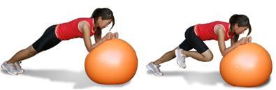 Ball Rope Crunches 10 to 15 reps Lie across a fitness ball while holding your hands on a rope attached to a cable pulley. Keep your elbows in. Begin by crunching your upper body up towards your hips.