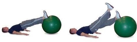 Place your upper body on top of an exercise ball. Lower your hips, then raise them back to the start. Use your glute strength to raise your hips.