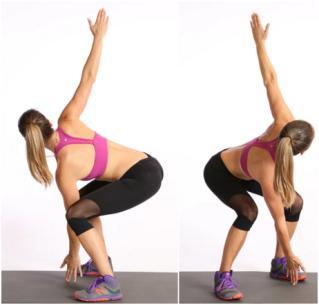 CORE bonus exercises Side Lunges 8 to 10 reps per side Take a large step with your right foot to the right side and lunge toward the floor.