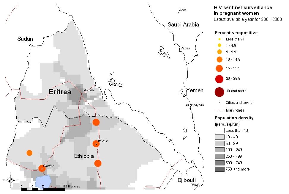5 Eritrea Maps & charts Mapping the geographical distribution of HIV prevalence among different population groups may assist in interpreting both the national coverage of the HIV surveillance system